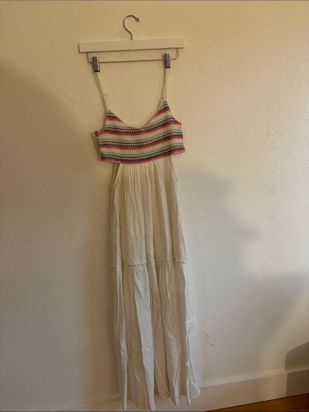 Roxy Cream Maxi Dress with Multicolor Crochet Bodice
